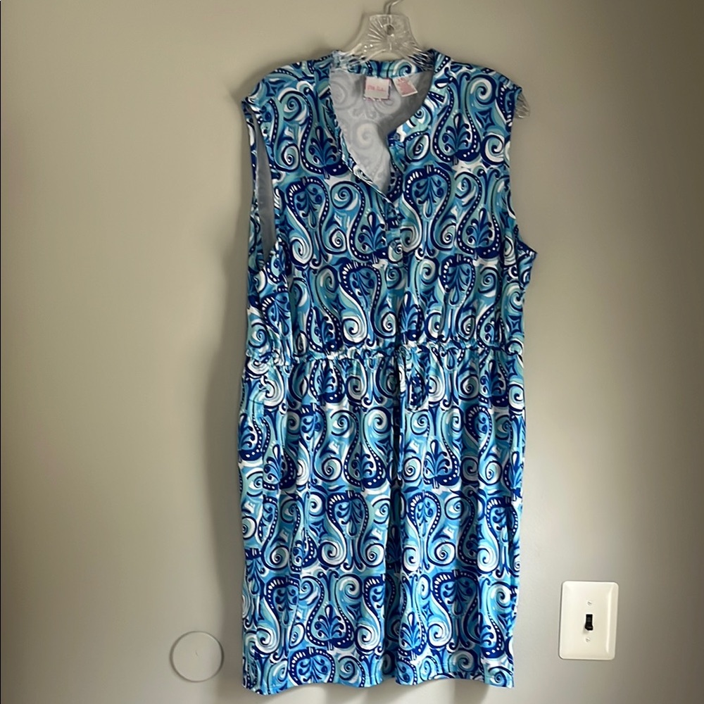 Blue and White Patterned Midi Dress